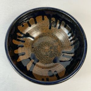 Handmade Studio Pottery Bowl - Midnight Blue & Earthy Drip Glaze Ceramic 7"
